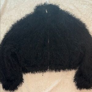 SHEIN Black Fuzzy Zip-Up Jacket